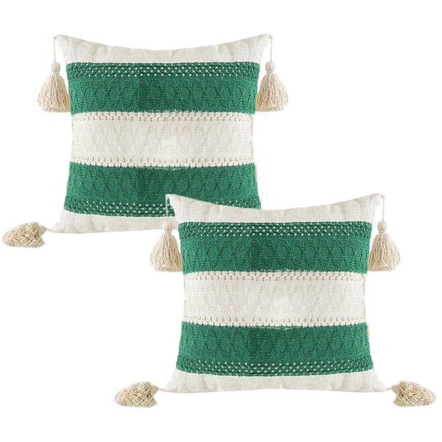 Juego de 2 fundas de almohada decorativas de 18 x 18 pulgadas, cuadradas, estilo bohemio, con borlas, estilo rústico, para sofá, dormitorio, sala de estar, decoración del hogar