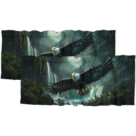 Eagle Kitchen Window Curtain Valance Forest Waterfall Nature Landscape Window Treatment for Living Room Bedroom Bathroom 54 by 18 in, 2 Panel