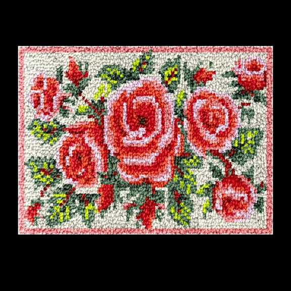 Roses Latch Hook Rectangle Rug Kits for Adults Needle Crochet Yarn Embroidery Carpet Hook and Latch Kit Floor Mat Tapestry Christmas Home Decoration 52x38cm(1)