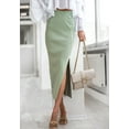 thumbnail image 4 of High Waist Contrast Side Button Slit Skirt for Women Mid-Calf Length Green X-Large, 4 of 5