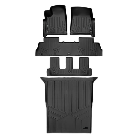 SMARTLINER All Weather Custom Fit Black 3 Row & Cargo Liner Behind the 2nd Row Floor Mat Liner Set Compatible With 2022-2024 Rivian R1S SUV (Only Fits 7 Passenger Models)