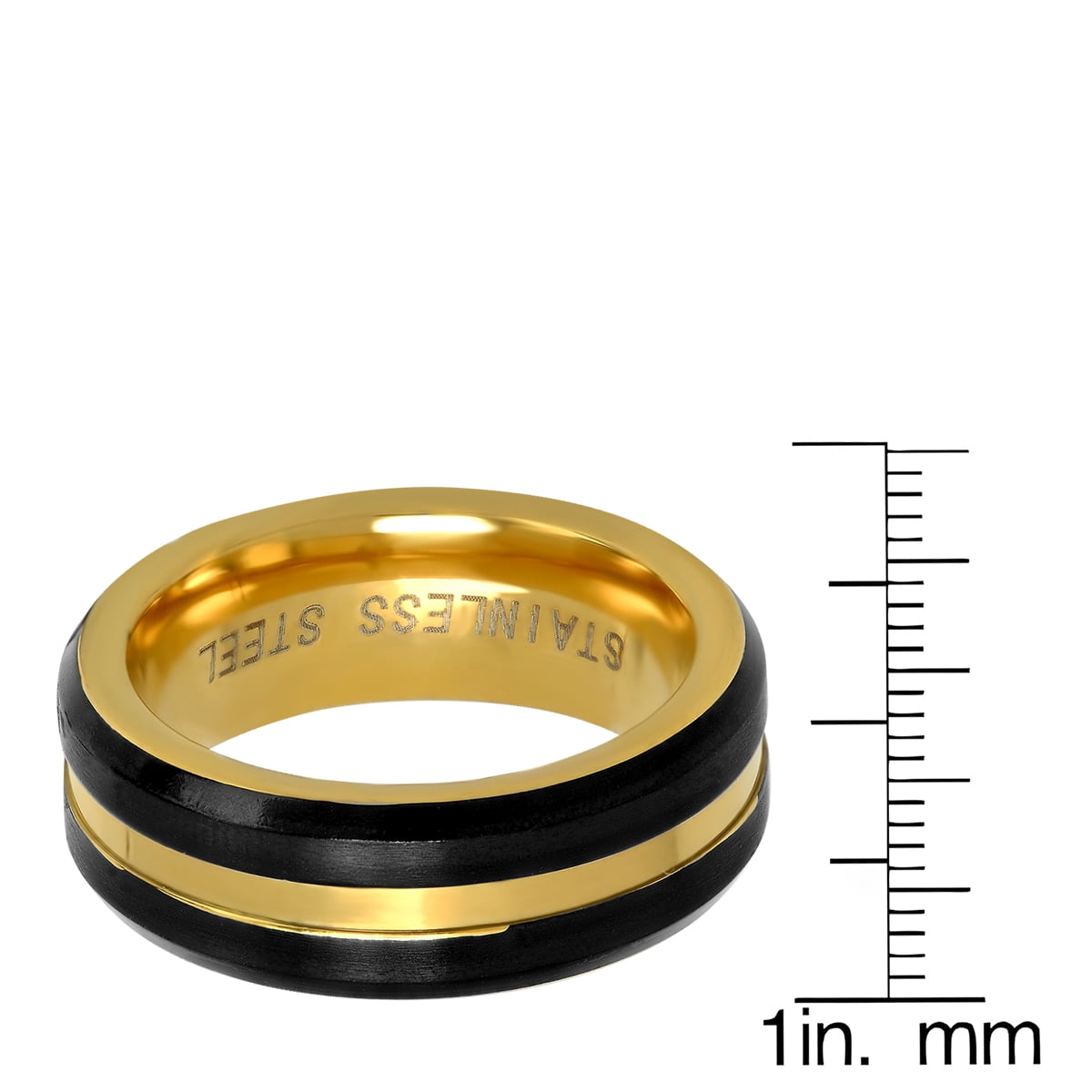 Men's Two Tone Stainless Steel Black IP Ring with 18K Gold Plated Inlay