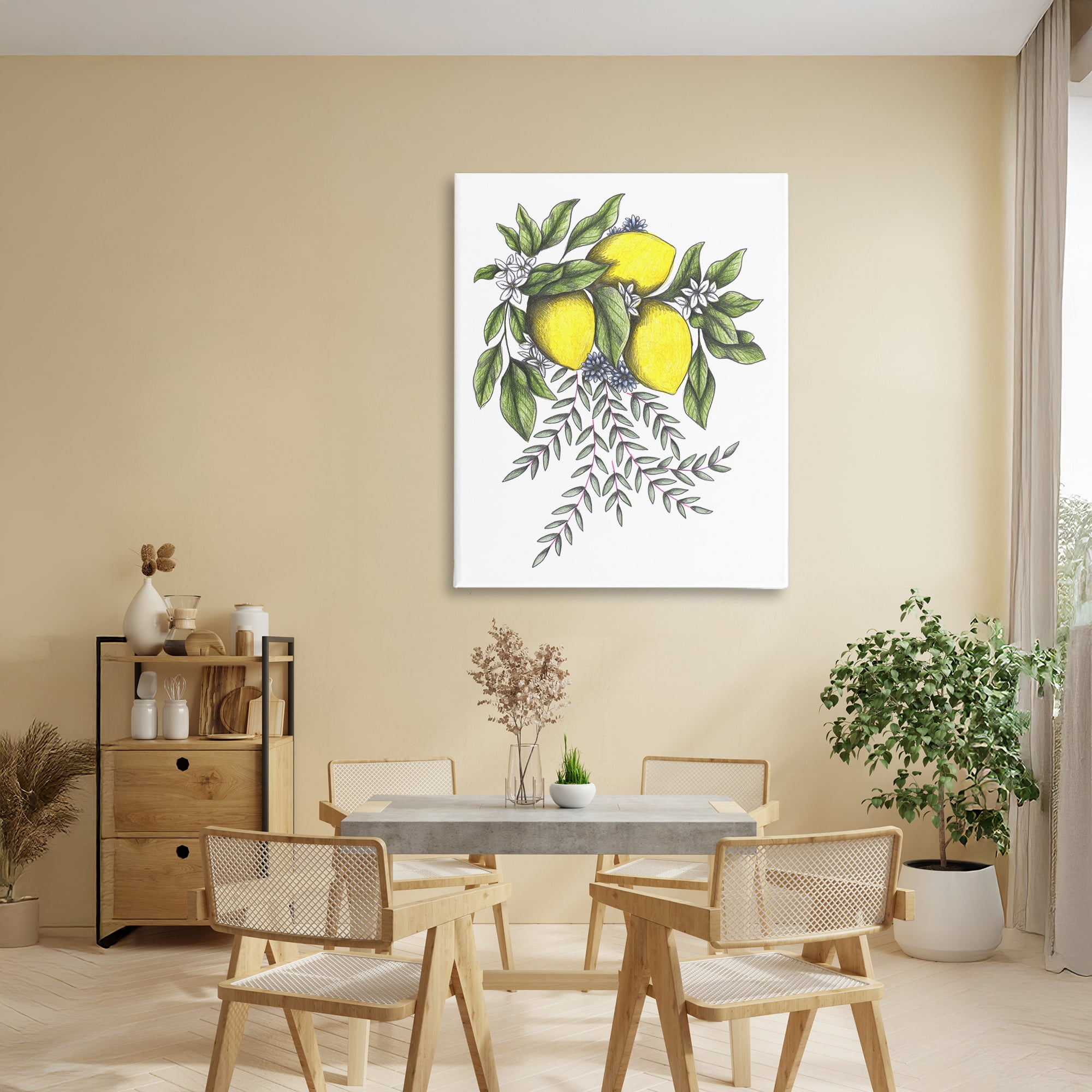 Lemons & Flowers Vintage Sketch Canvas Wall Art, design by Cecilia Battaini