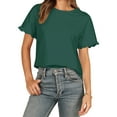 thumbnail image 5 of Liher Summer T-shirts for Women Casual Loose Tunic Blouse Tops Round Neck Ruffle Short Sleeve Basic Tee Shirts Dark Green XL, 5 of 8