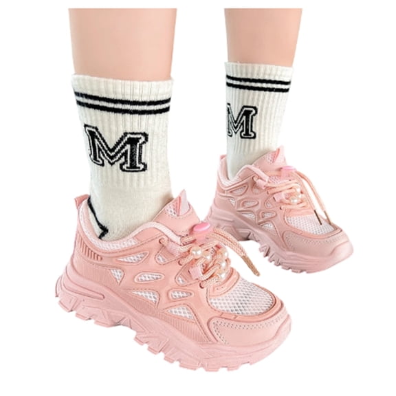 Willtoo Girls Sneakers Kids Lace Up Slip Resistant Lightweight Outdoor Walking Running Shoes