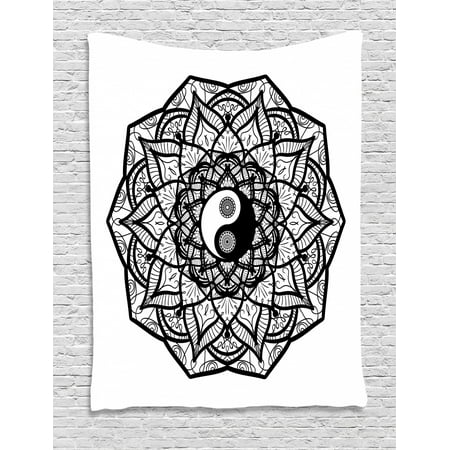 Ying Yang Decor Tapestry Floral Boho Mandala Graphic Yin