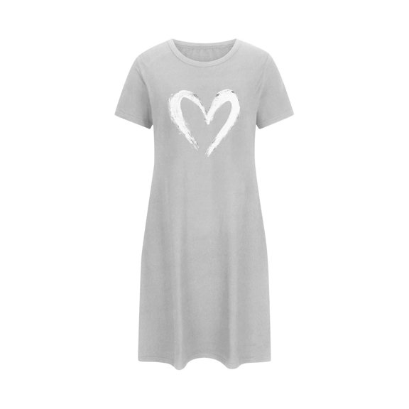 Women's Valentine's Pajamas Heart Print Oversized Short Nightgown Short Sleeve Nightdress,Valentine's Day Gift for Her