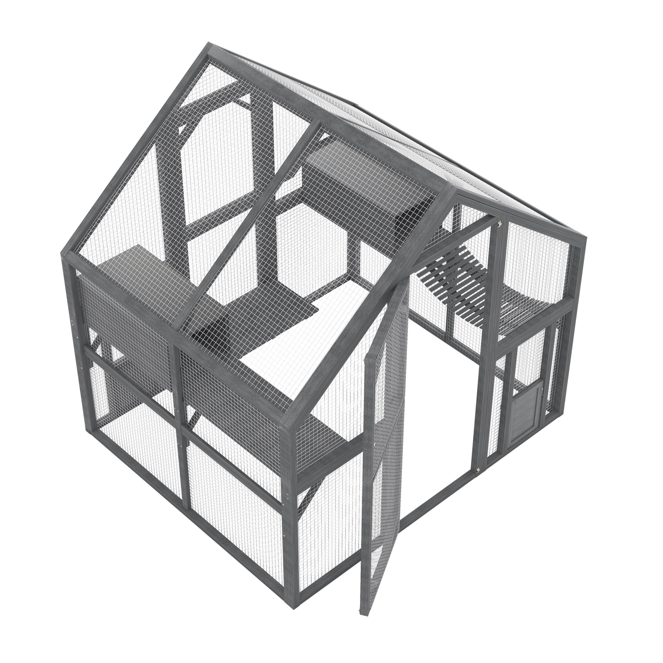 Noble House Outdoor Cat Enclosure, Wood Catio with 2 Platforms, 1 Bridge, and 2 Resting Boxes, Waterproof Canopy, Gray