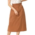 thumbnail image 1 of INSPIRE CHIC Falda de algodón de cintura elástica vintage campesina para mujer Faldas médicas a media pierna con bolsillos marrón XS, 1 of 6