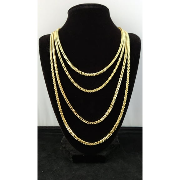 10K Real Semi Solid Gold Franco Chain Necklace, 16"-26" inch, 3mm Real 10K Yellow Gold Franco Chain,10k Gold Chain,Franco Chain (Width:3mm; Necklace length:16;)