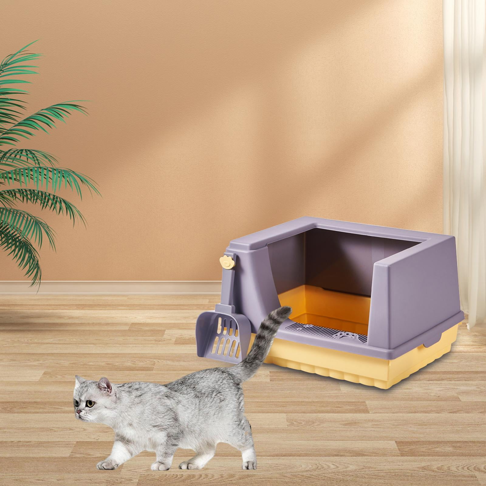 Bvdfgk Cat Litter Box Litter Tray Bottom Detachable Semi Enclosed with Portable Antiing Purple L