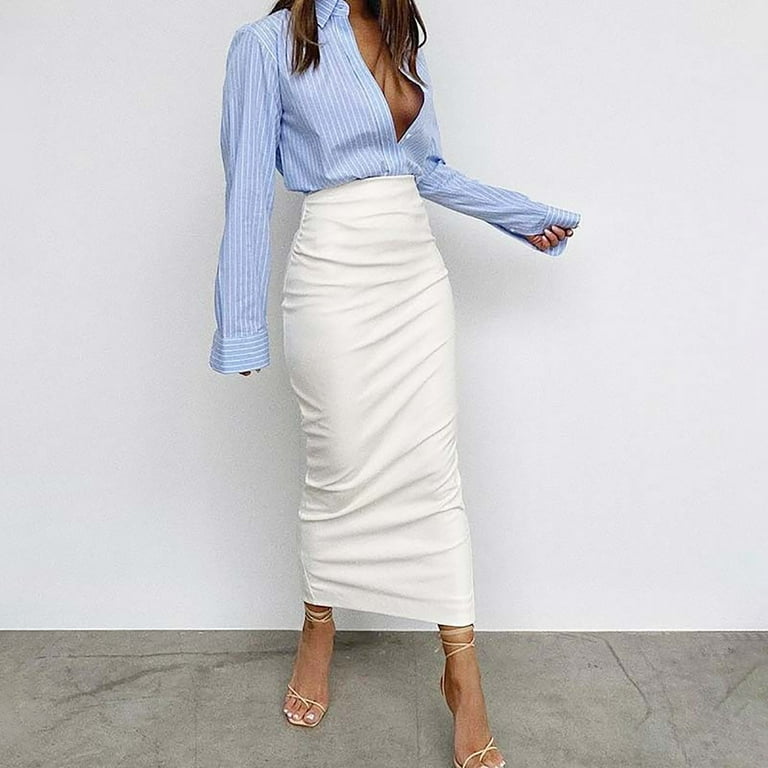 Clearance Prolriy Midi Skirt Maxi Skirt Women s Faux Leather Slit Slim Fit Breathable Midi Skirt Concert Pencil Skirt Pleated Dress Party Skirt