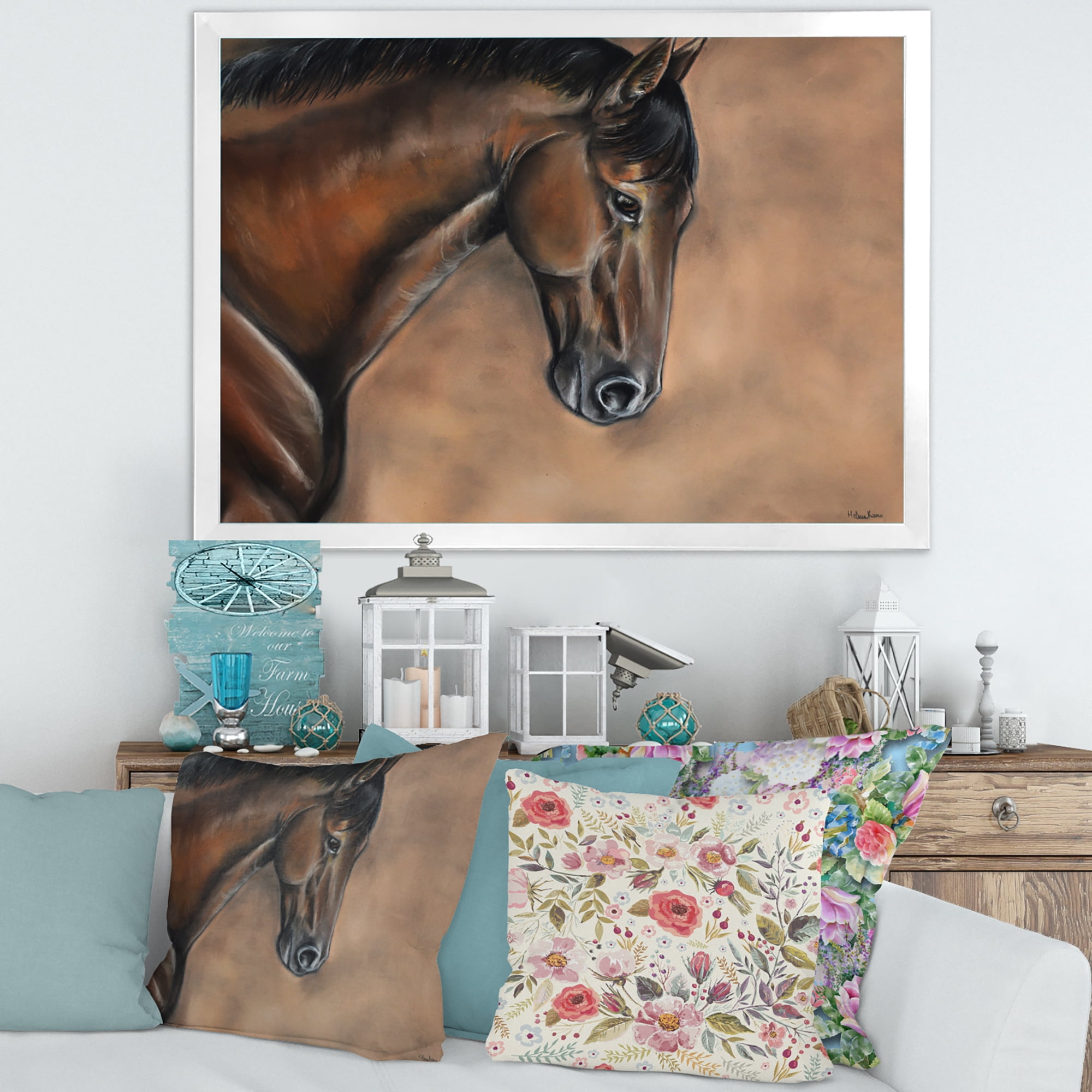 Designart 'Close Up Portrait Of A Brown Bay Horse' Farmhouse Framed Art Print