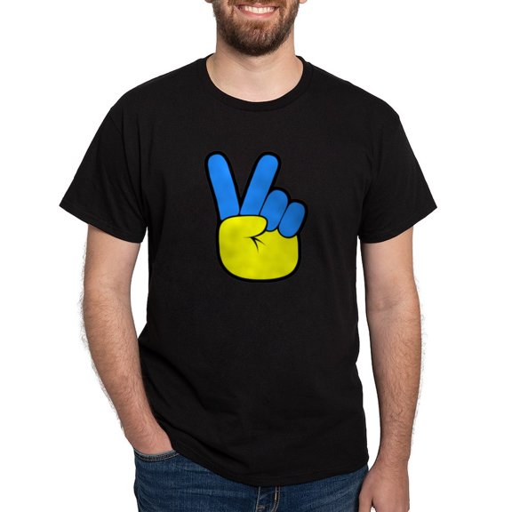 CafePress - Ukrainian Flag Peace Sign Ukraine Native H T Shirt - Men's Classic Graphic Cotton T-Shirt