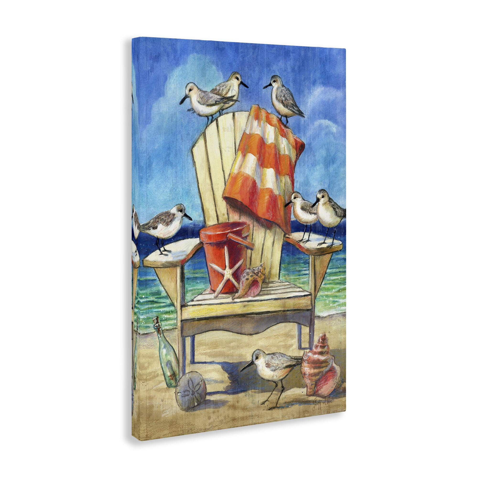 Stupell Industries Summer Beach Chair Seagulls Nautical & Beach Painting Wrapped Canvas Art Print Wall Art, 20 x 30