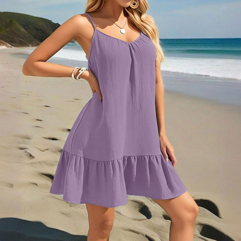 Women's Plus Size Ruffle Hem Cami Mini Dress Spaghetti Strap Swig