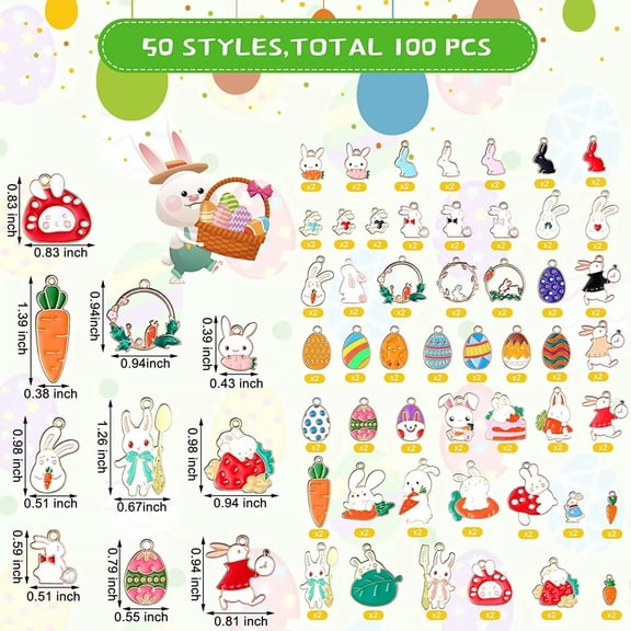 U8MO 100 Enamel Charms Gold Easter Bunny Jewelry Making Assorted Set Mixed Lot