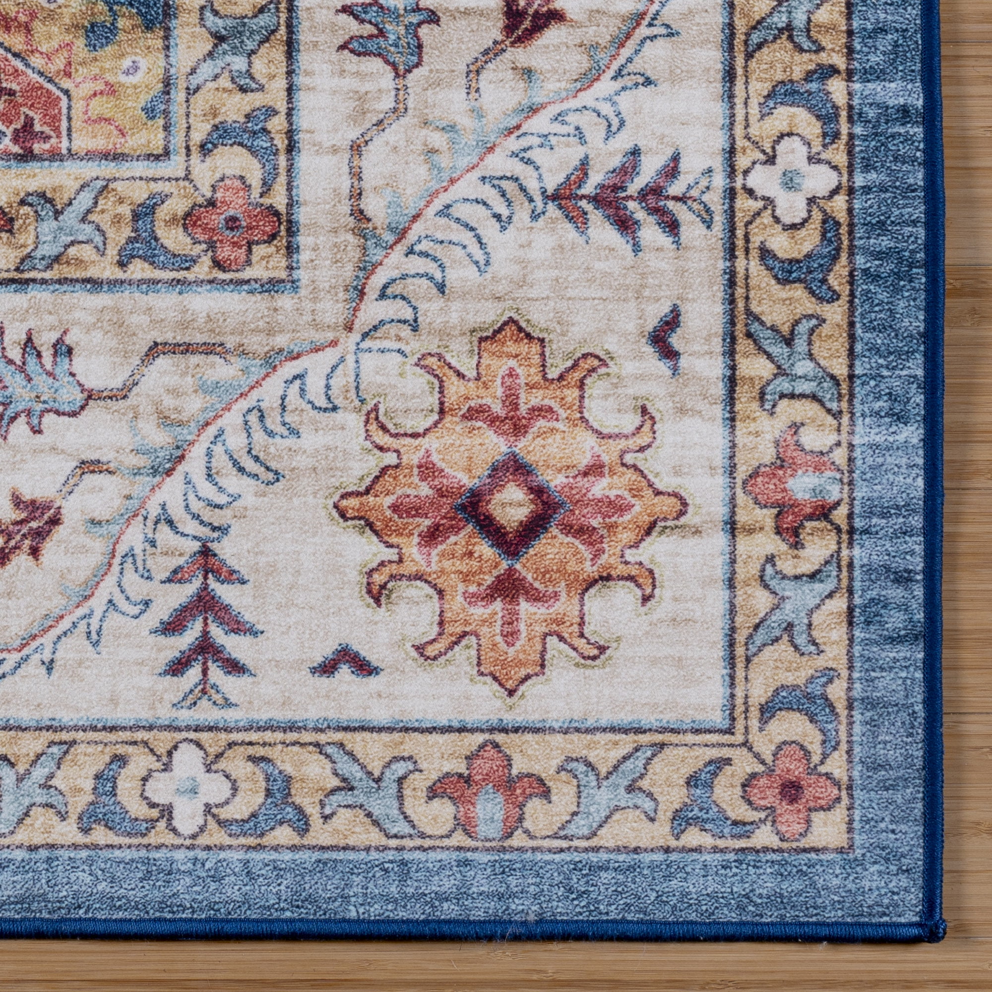 Crystal Print Cullen Traditional Oriental Blue/Tan Washable Indoor Area Rug, 5x7