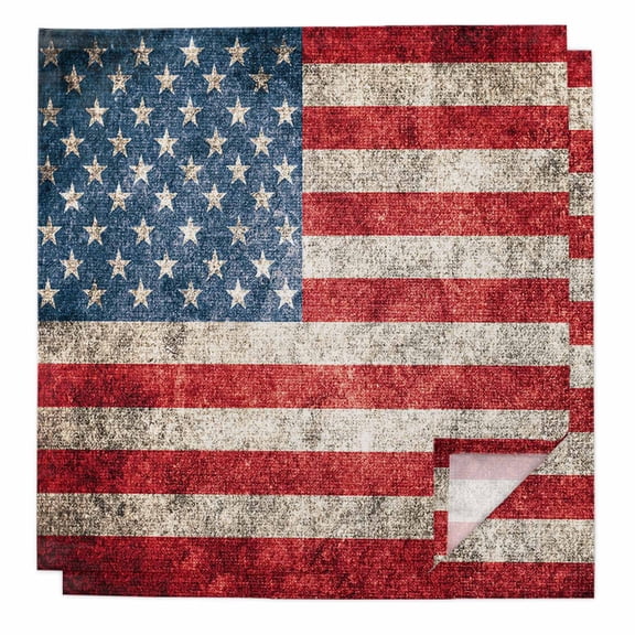 American Flag Cloth Napkins Washable Set of 2, Vintage Blue Red USA Flag Reusable Dinner Table Napkins Cloth Bulk for Weddings Kitchen Restaurants Hotel Events Parties 20 x 20 Inch