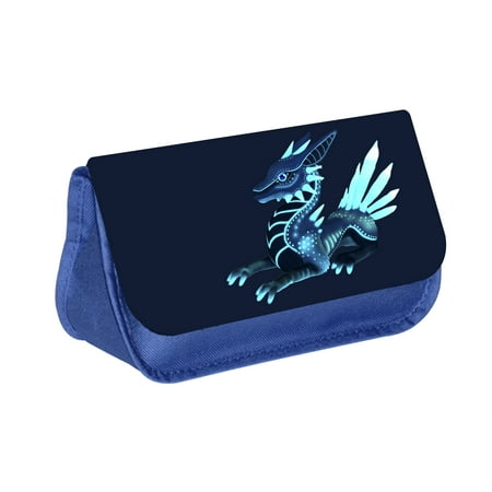 - Dragon - Blue Medium Sized Makeup Bag with 2 Zippered Pockets and Velcro Closure
