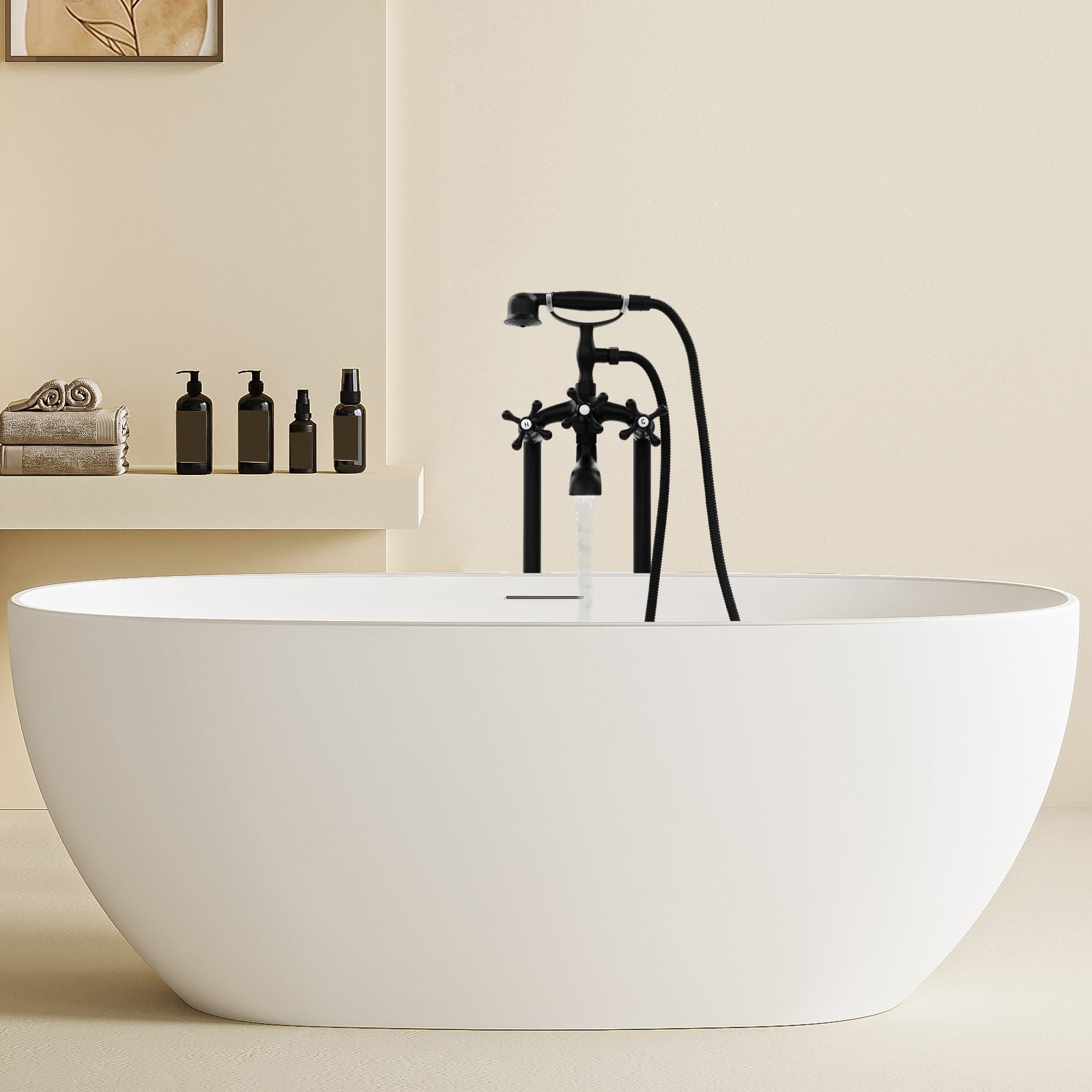 ToppiJoy Freestanding Bathtub Faucet, Tub Filler with Handheld Shower (Black)