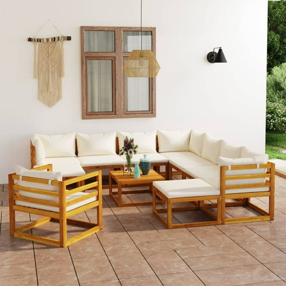 vidaXL 12 Piece Patio Lounge Set with Cushion Cream Solid Acacia Wood