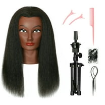 RYHAIR African American Mannequin Head 100% Human Hair for Practice Braiding Styling Cosmetology Barber Training with Tripod Stand