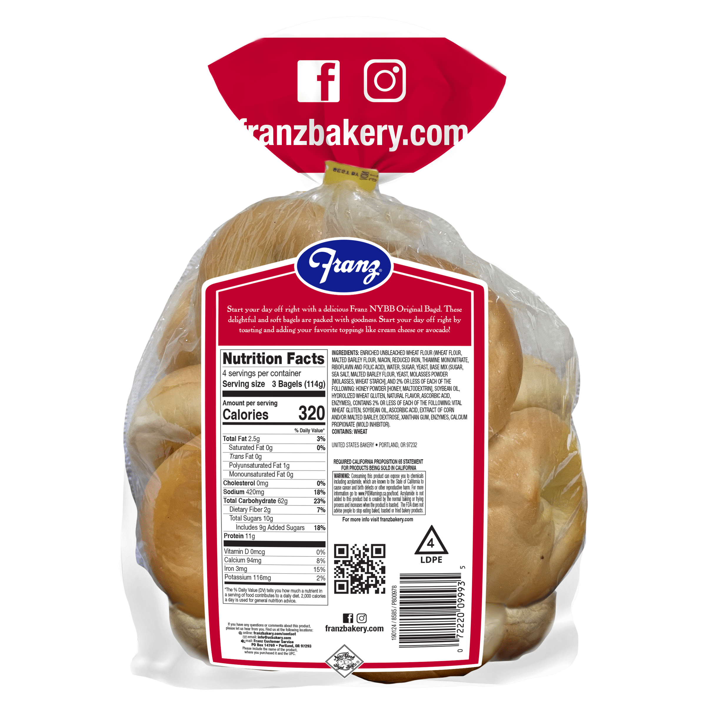 Franz New York Bagel Boys Original Mini Bagels, 16 oz, 12