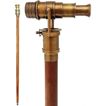 Beautiful Nautical Antique Finish Walking Stick Telescope Collectible Wooden Cane with Brass Telescope Handle Stick Rustic Vintage Home Decor Gifts