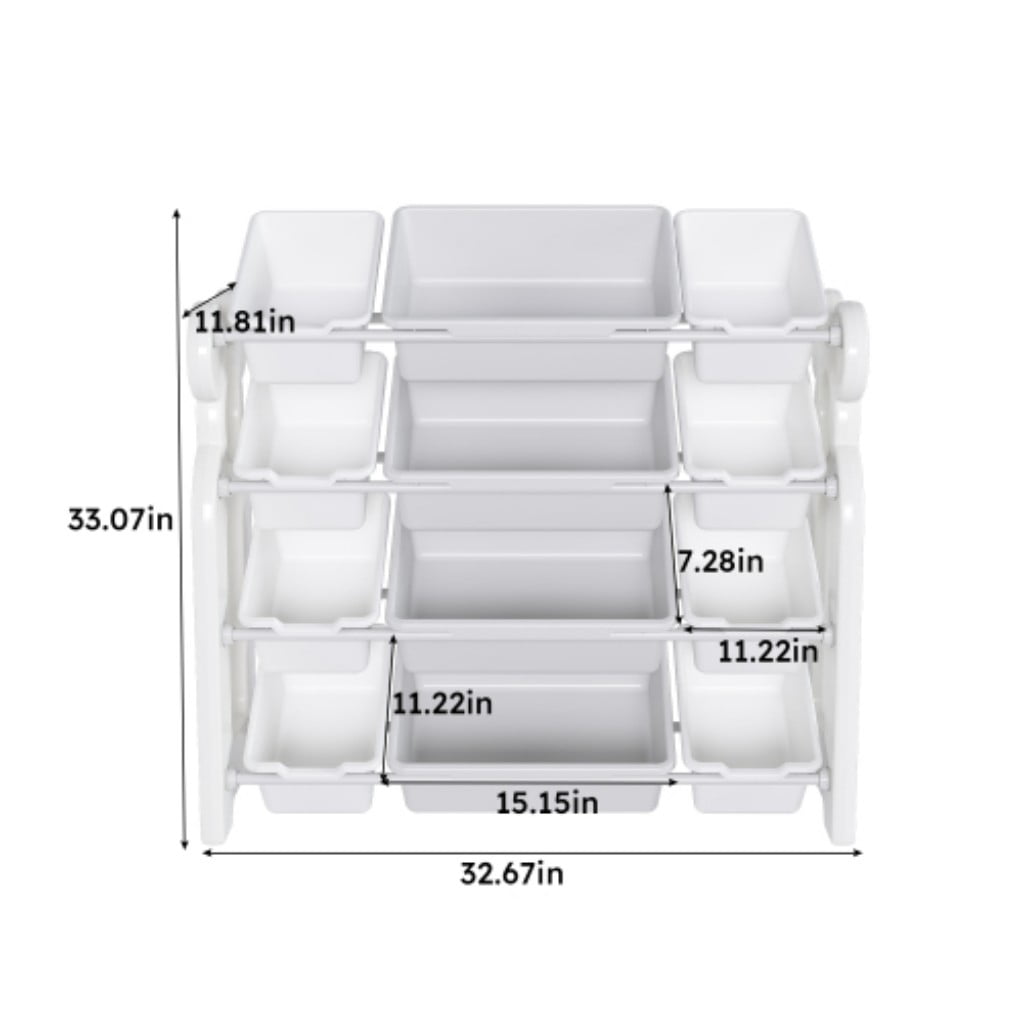 Kids Toy Storage Organizer with 12 Bins, Multifunctional Toy Storage Cabinet with HDPE Shelves, Nursery Organizer for Playroom, Bedroom & Living Room, Gray White