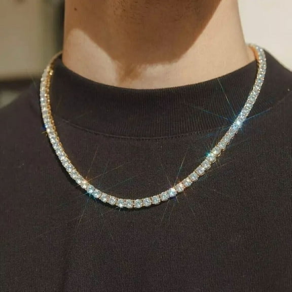 10Ct Round Cut Simulated Diamond Tennis Necklace in 14K Yellow Gold Plated Silver