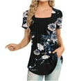 thumbnail image 2 of SMihono Hauts pour Femmes Été Chic Décontracté Mode Femme Imprimé Décontracté Col Rond Manches Courtes T-Shirt Ample Blouse Hauts T-Shirt Oversize pour Femmes, 2 of 5