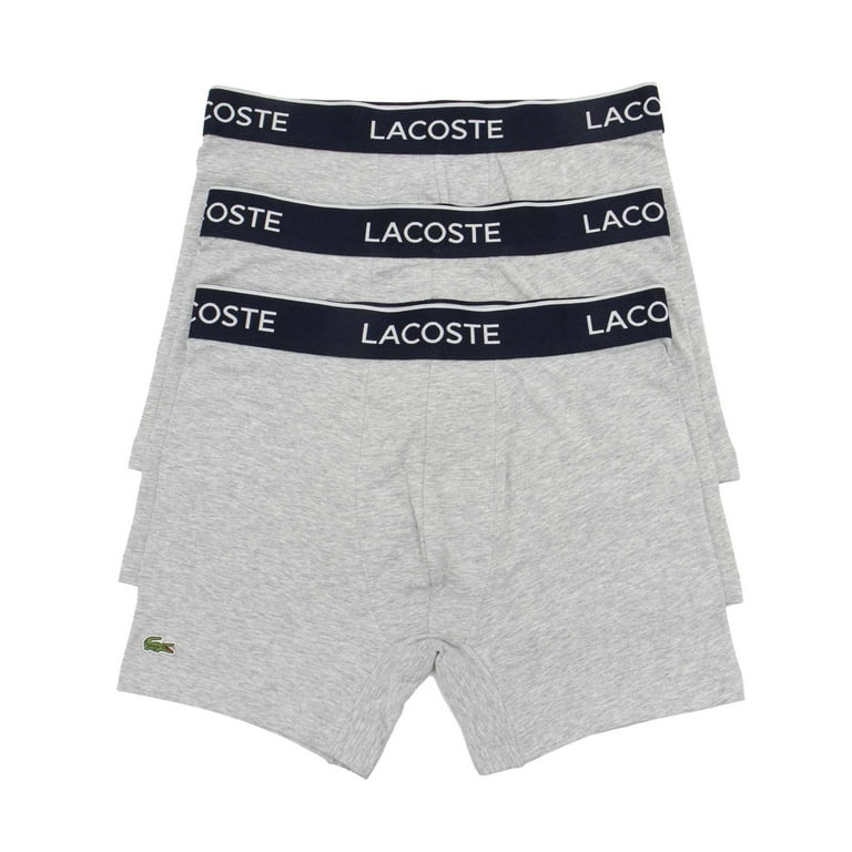 Lacoste Men's 3 Pack Cotton Stretch Boxer Briefs, Gray Chine,S