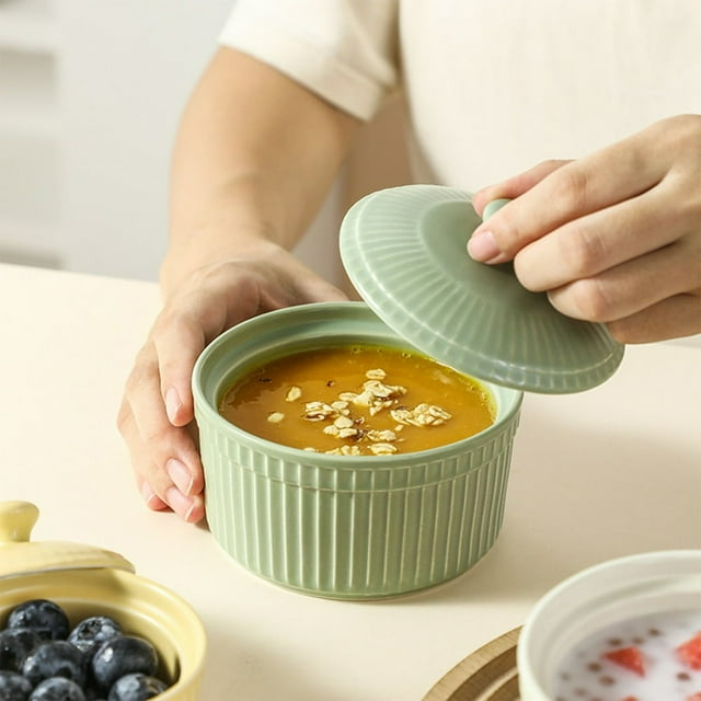 CUITING Bol à Soupe Ramen Bol Ramequin Rond Plat de Four Tasses Rôtissoire Poêle avec Couvercle Bol Multifonction en Porcelaine