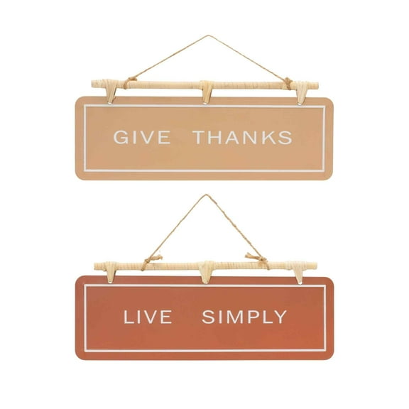 Melrose "Give Thanks" and "Live Simply" Decorative Hanging Signs - 15.75" - Set of 2