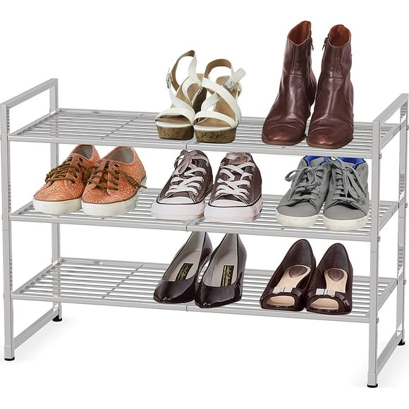 AIR-SimpleHouseware 3-Tier Stackable Wired Grid Shoe Racks with Shelves for Storage Organizer, Silver
