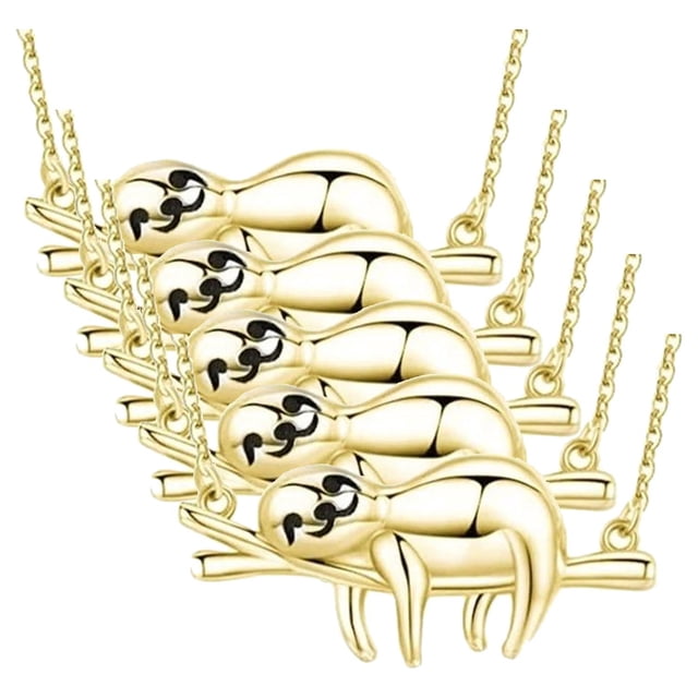 Cadena con Dije de Oso Perezoso High Monaco 5 Pzas Collar Oso Perezoso/Rama Dorado Metal