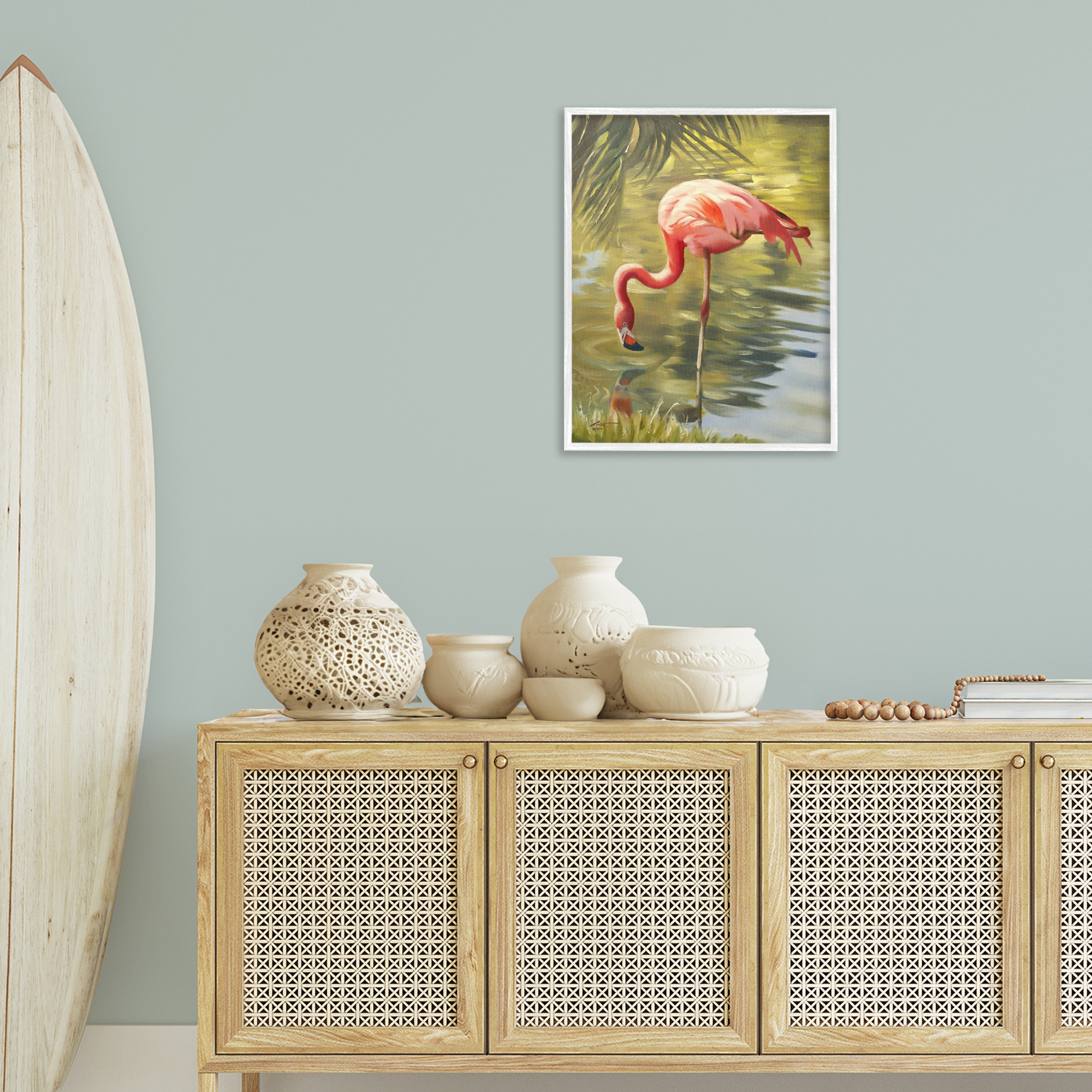 Stupell Industries Flamingo Shallow Pond Animals & Insects Painting White Framed Art Print Wall Art, 24 x 30