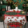 thumbnail image 4 of LUSHVIDA Christmas Tablecloth Round - 60inch Holly Ribbon Pattern Washable Wrinkle Resistant Holiday Tablecloths for Christmas Family Gathering, Dining Room Table 130GSM, 4 of 5
