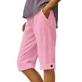 thumbnail image 2 of Only Moment Women's Casual Elastic Waist Lounge Shorts Cotton Hiking Cargo Bermuda Shorts Lightweight Knee Length Capris for Summer Travel Fishing Womens Shorts with Pockets Pink,L, 2 of 4