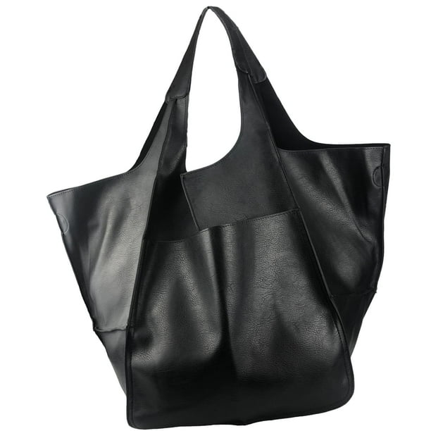 Bolso de mano KlaOyer de piel de gran capacidad negro