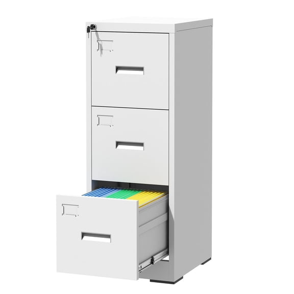 XUTUMM 3-Drawer Locking Vertical File Cabinet - Metal Filing Cabinet for A4/Legal/Letter Size, with Card Slot, White, Assembly Required