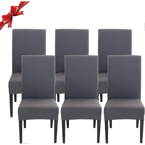 Set of 6 High Back Stretch Removable and Washable Spandex Chair Covers for Dining, Kitchen or Banquet Dark Gray