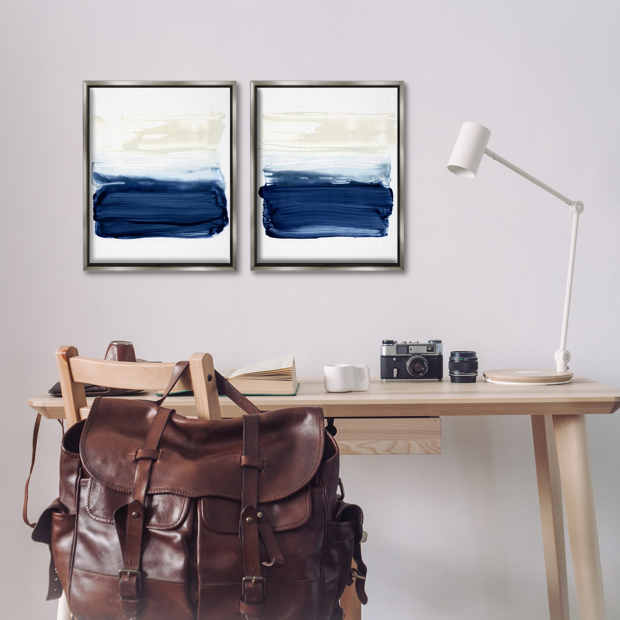 Stupell Industries Coastal Brushstrokes Abstract Beach Abstract Painting Gray Floater Framed Canvas Art Print Wall Art, 17 x 21, Set of 2