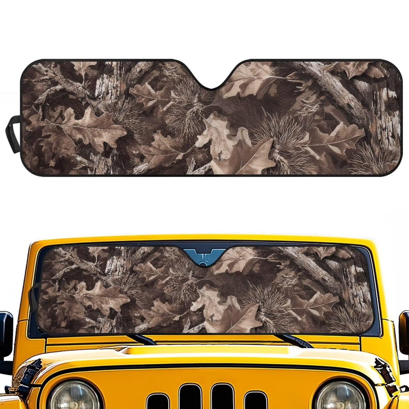 Uorisanigo Car Sun Shade Windshield Sun Visor Foldable Camo Hunting Print Sunshade Aluminum Foil Heat Shield for Jeep Wrangler TJ JK JKU JL JLU, Effectively Blocking Heat and UV Rays