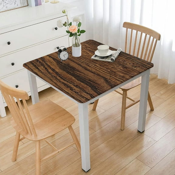 BANET Deluxe Elastic Edged Flannel Backed Vinyl Fitted Table Cover - Woodgrain (Oak) Pattern - Square - Fits Square Tables white