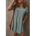 thumbnail image 5 of Women's Mist Green Frilled Gathered Seam Round Neck T-Shirt Dress with Pockets | [ZhiHiMeRi] | (US 12-14)L, 5 of 12