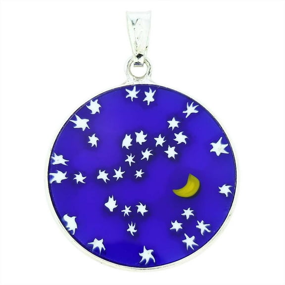 GlassOfVenice Murano Glass Millefiori Pendant "Starry Night" in Silver Frame 1"