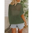 thumbnail image 2 of Womens Summer Scoop Neck Short Sleeve Sweater Casual Crochet Hollow Out Knit Tops Pullover Shirts Beach Coverup, 2 of 5