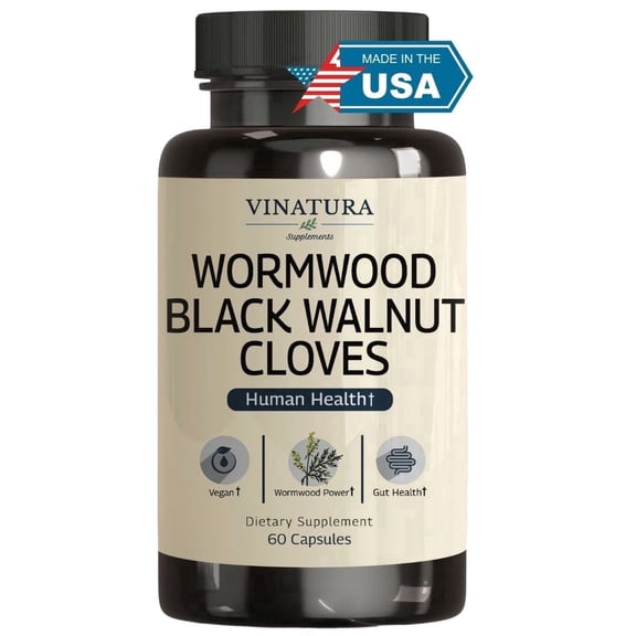 Vinatura Wormwood Black Walnut Clove Capsules - Cleanse, Detox, Intestinal Guard Formula Supplement, Wormwood herb, Black Walnut Extract Combination